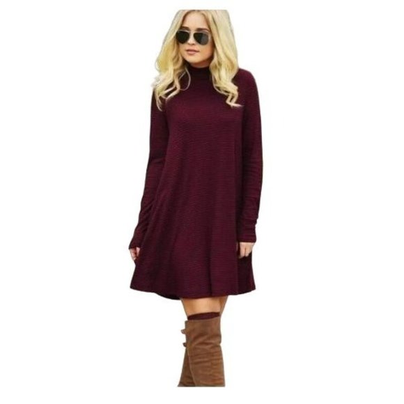 Ivanka Trump Dresses & Skirts - Ivanka Trump Long Sleeve Mock Neck Sweater Dress Burgundy Women's L